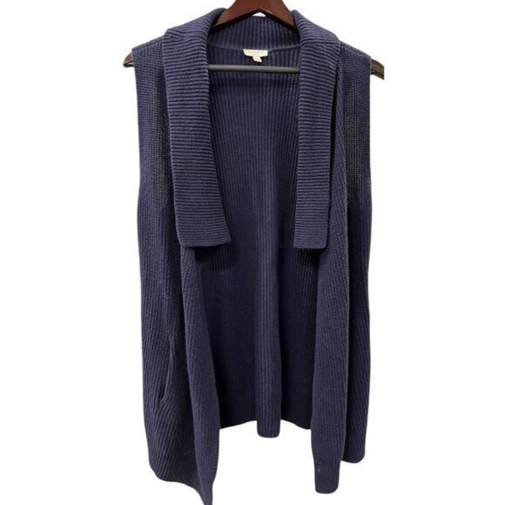 TALBOTS lagenlook open front ribbed navy blue sweater vest old money luxury sz S